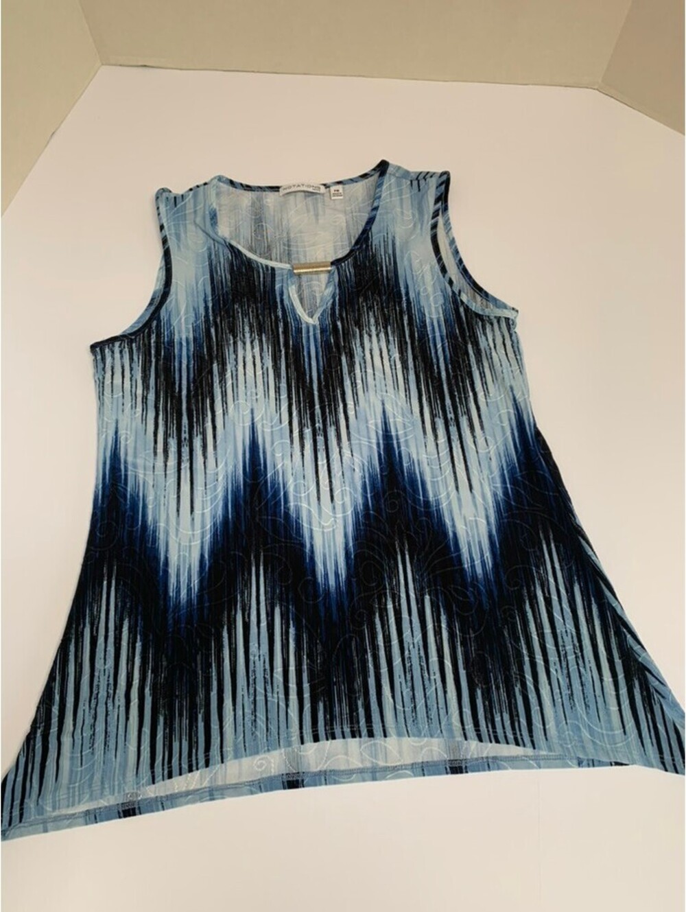 Notations Blue Black Sleeveless Top Shirt with Silvertone Embellishment Size PM